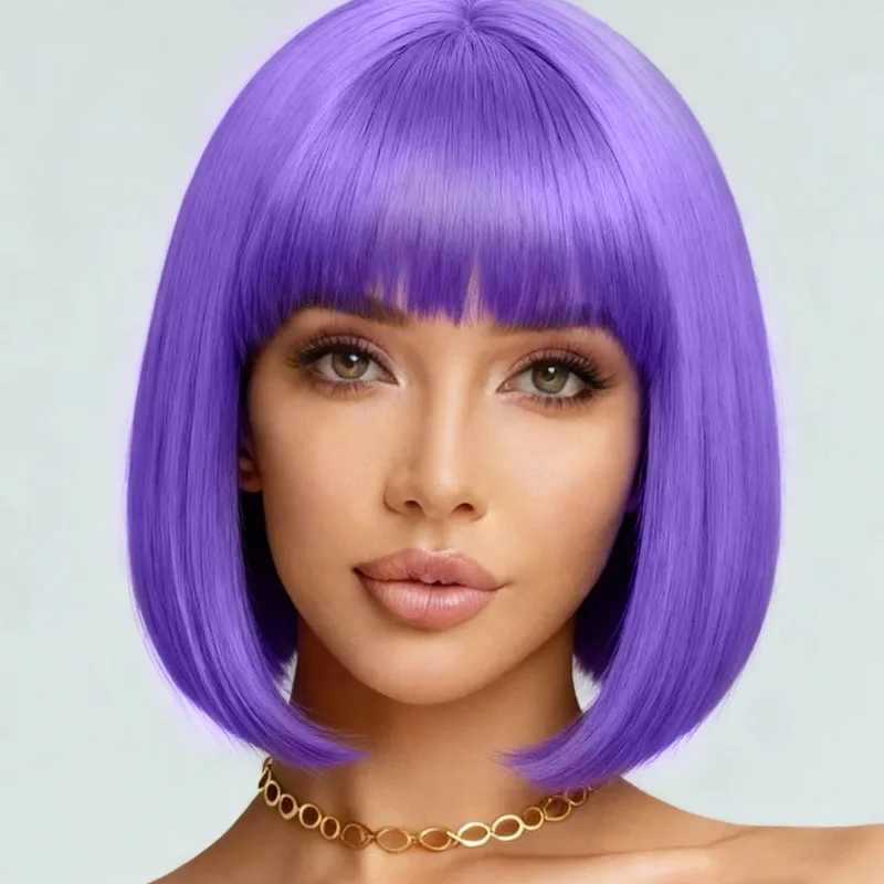 

Fashionable 12 inch light purple synthetic wig, suitable for all women to participate in music festivals and carnivals