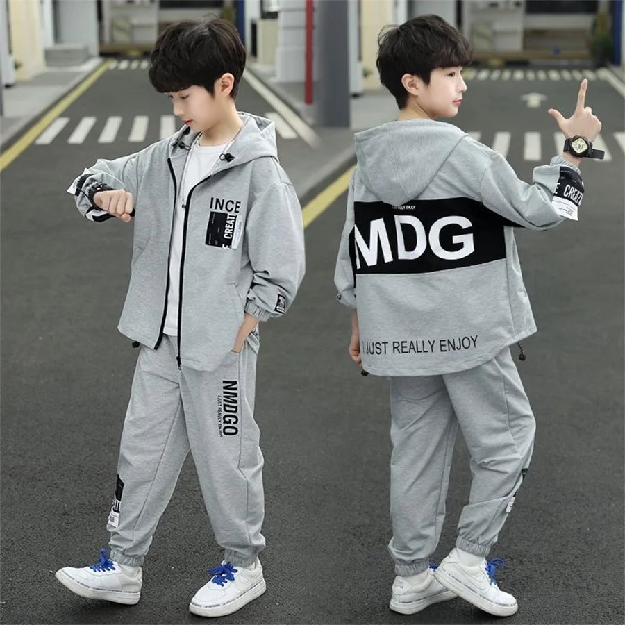 2023 Autumn Kids Boys Set Clothes Boys Long Sleeve Zipper Coat+Elastic Sweatpant Sport Clohting Child Tracksuit 4-14Years