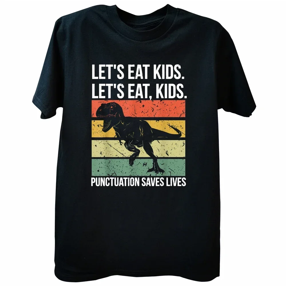 Funny Let's Eat Kids Punctuation Saves Lives Grammar T Shirts Graphic Cotton Streetwear Short Sleeve Birthday Gifts T-shirt 2024