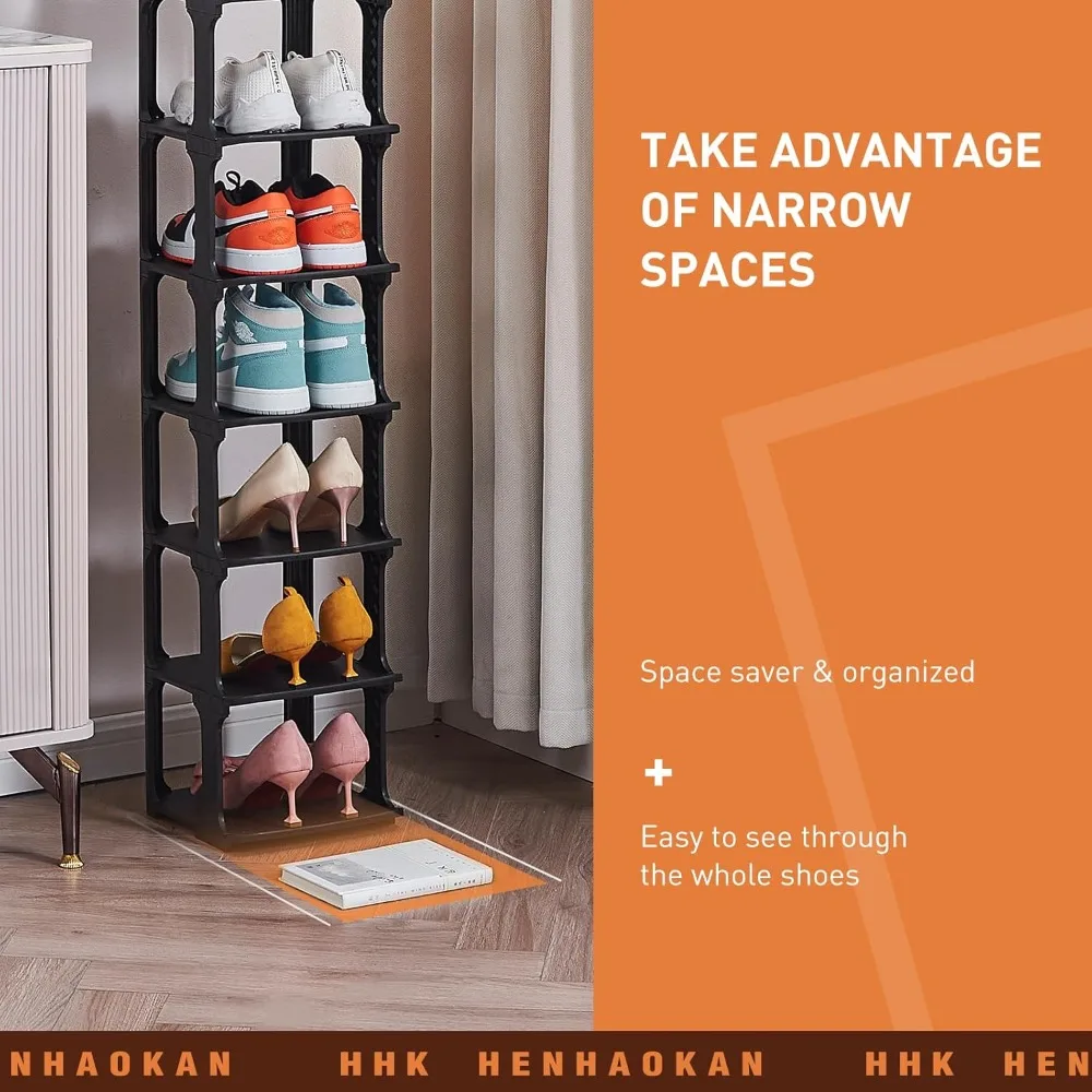 منظم رف الأحذية 5 طبقات لتخزين حامل الأحذية من البلاستيك الضيق العمودي، رف رف الأحذية قائم بذاته للمدخل S