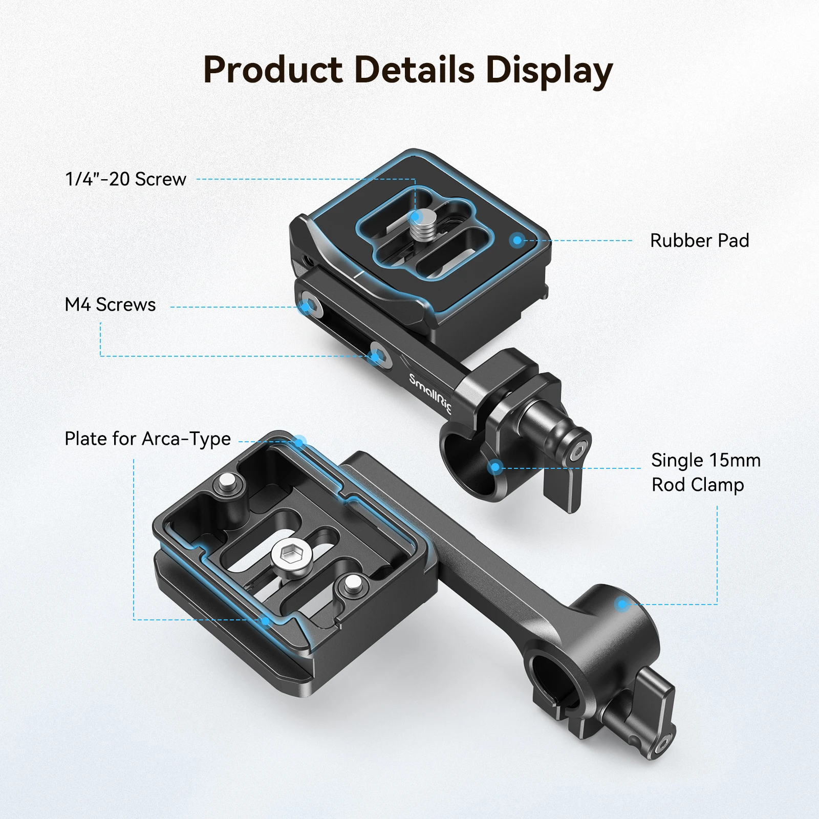 SmallRig Quick Release Plate, Quick Switch Between Handheld and Tripod Modes For Follow Focus For Standard Φ15mm Rod -3853