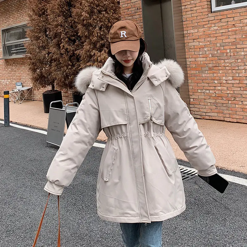 

Утепленные парки 2XL, новая зимняя куртка, повседневное длинное пальто, парки с капюшоном и шерстяной подкладкой, женская хлопковая теплая зимняя верхняя одежда