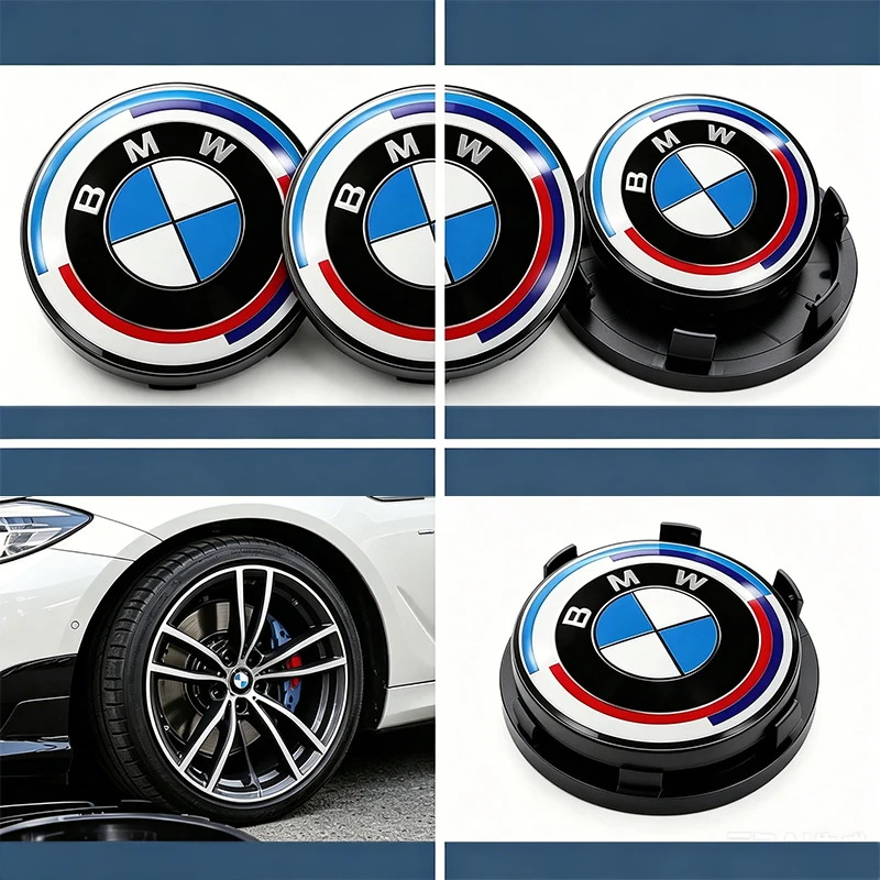 Для BMW E90 E87 F30 E60 F01 F02 G20 G30 F22 X1 X3 X4 X5: Комплект из 4 центральных колпачков ступицы колеса (68/56 мм) со встроенным эмблемой