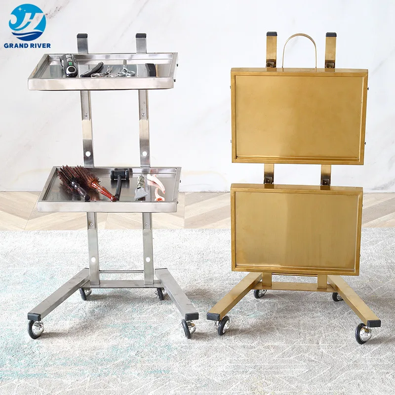 Modern Simple  Hair Salon Shop Special  Gold Silver Stainless Steel Material Trolley