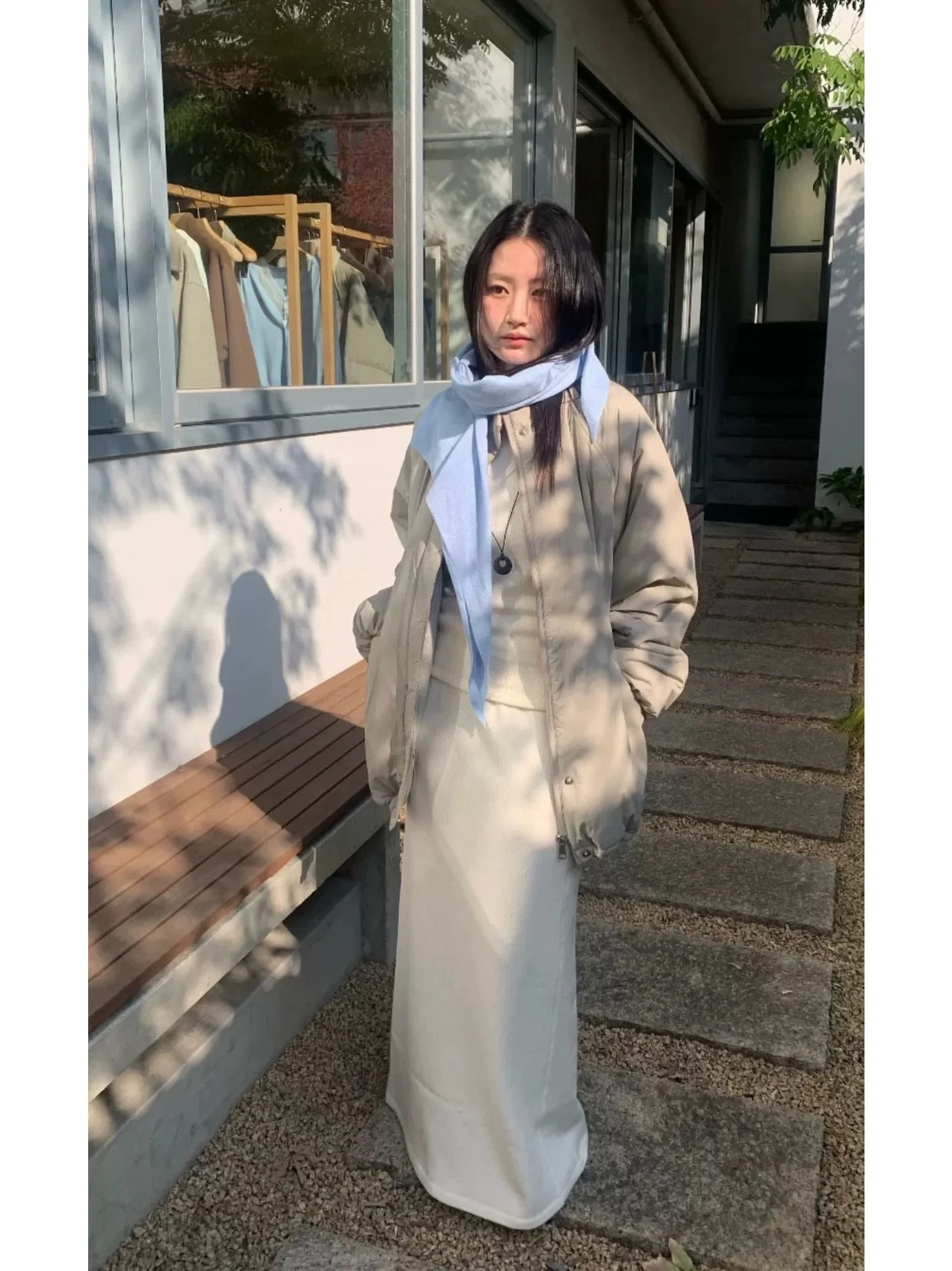 

Warm Furry Lined Loose Women's Jaet Collar Simple Silhouette Casual Top Zipper Closure Mid-Length Daily Wear