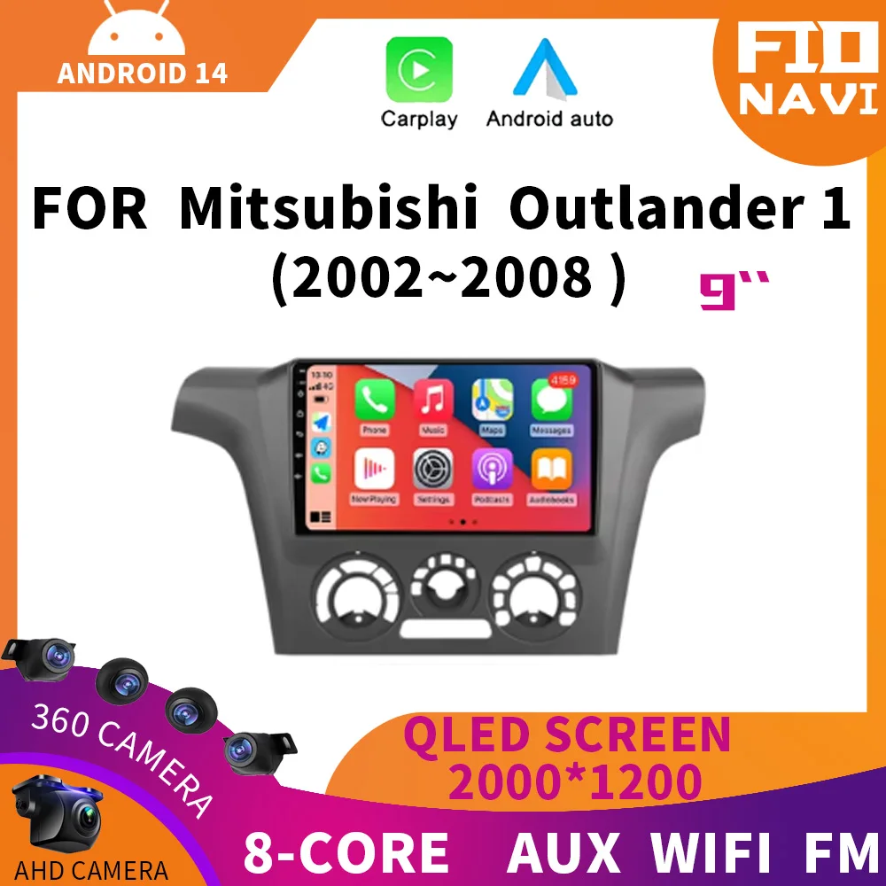 

Автомобильный радиоприемник Android 14, для Mitsubishi Outlander 1 2002-2008, мультимедийный видеоплеер, GPS-навигация, Carplay, разделенный экран, RDS QLED