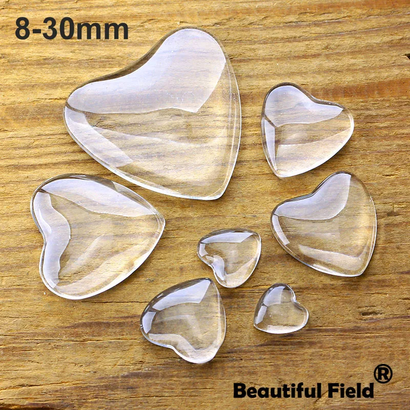 8mm 10mm 12mm 14mm 16mm 18mm 20mm 25mm Clear Heart Glass Cabochons Blank Set Handmade Settings Stones Transparent Domed