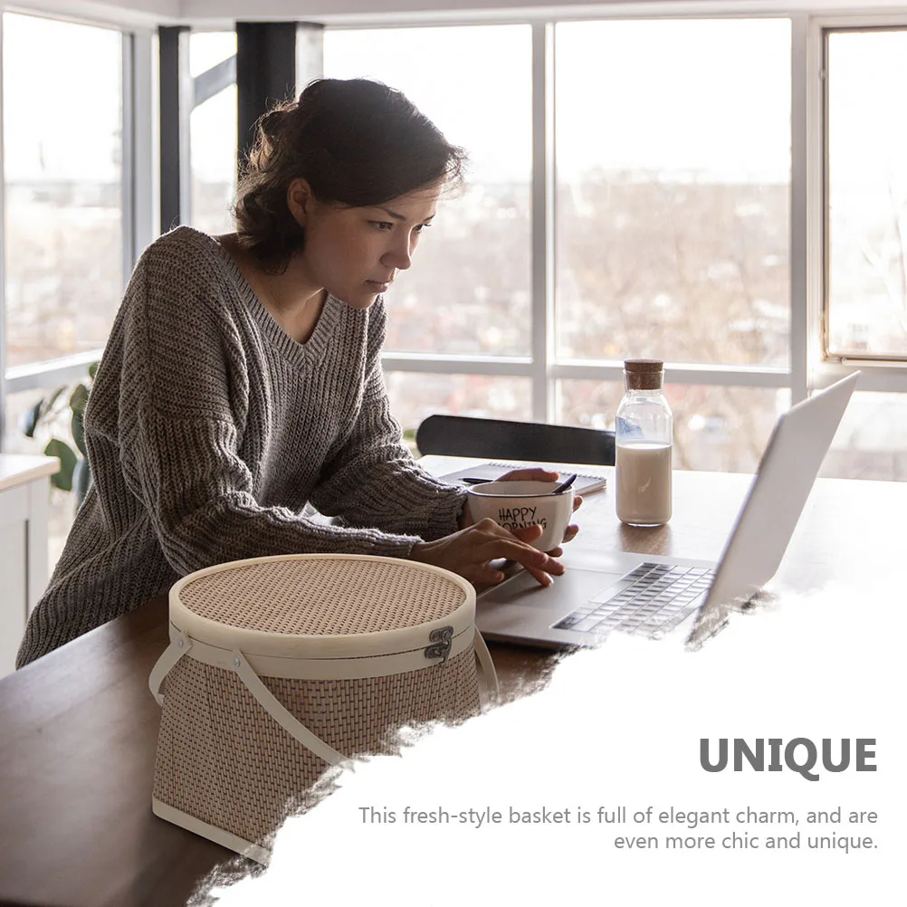 

Rustic Bamboo Woven Basket Smooth Round Edges Comfortable Handle Gift Storage Creative Design Woven Egg Basket