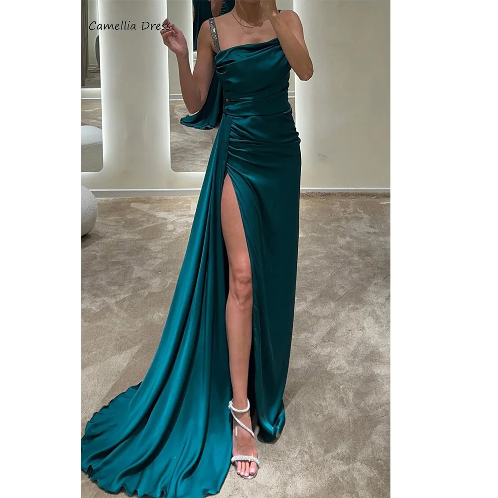 Classic Evening Dress Sheath Straps Split Party Dresses Draped Sweep Train Elegant And Pretty Women's Dress Vestidos De Fiesta