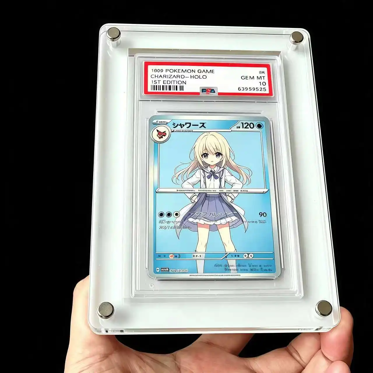 1スロット透明アクリル製グレーディングカードディスプレイスタンド-ホワイトカードホルダー-ptcg-ポケモン-遊戯王-グレーディング済みトレーディングカード-クリスタルクリアエッジ