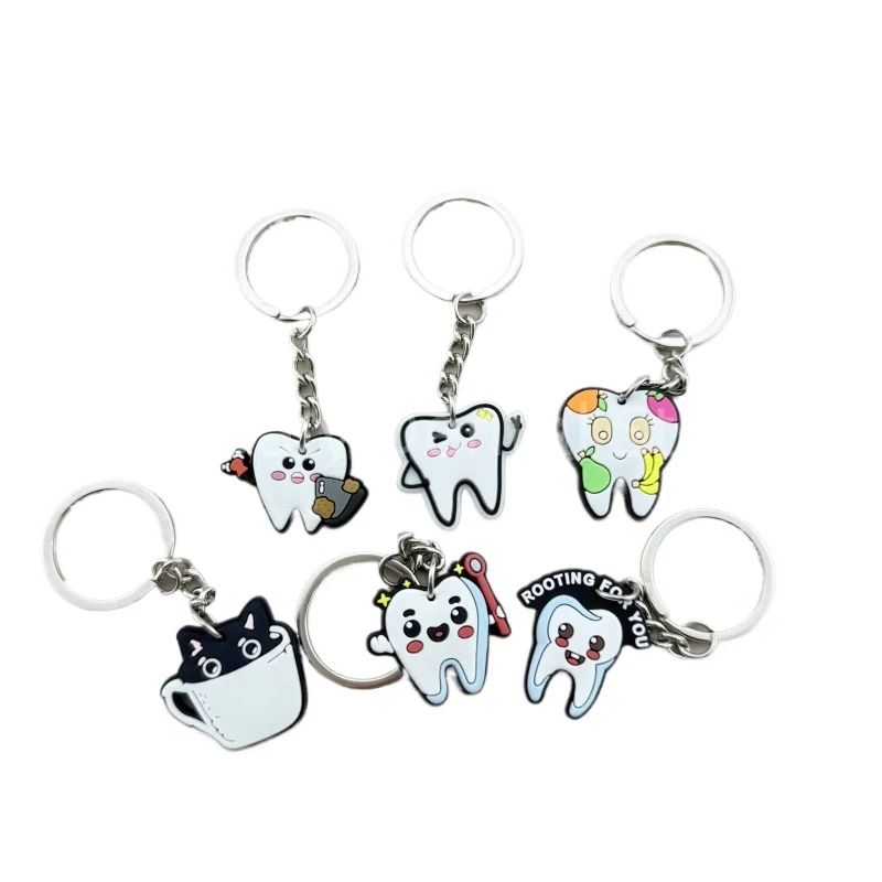 

100Pcs PVC Keychain Cute Cartoon Teeth Toothbrush Keyholder Keyring Keys Pendant Charm Dentist Gift Kids Toy Handbag Accessories