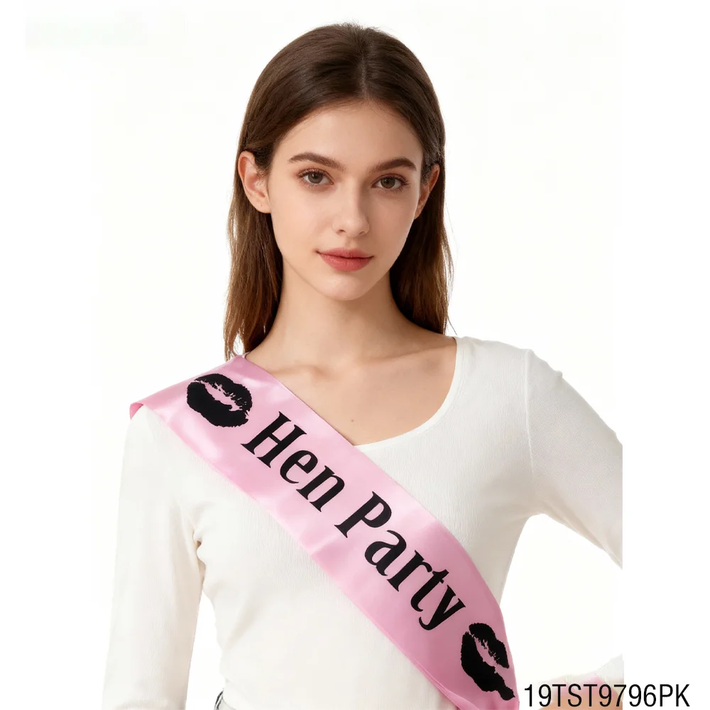 PESENAR   This is a pink Hen Party ribbon with black lipstick and artistic lettering suitable for bachelor parties