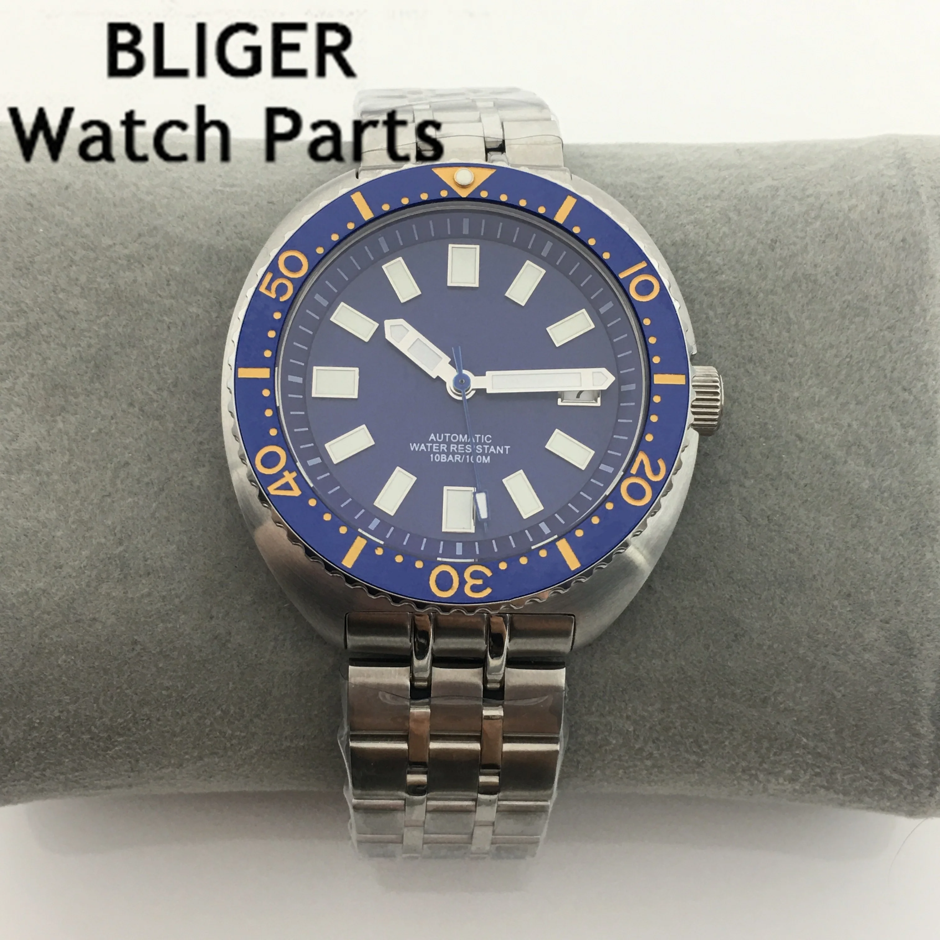 

BLIGER 44mm Watch Men NH35 Automatic Mechanical Wristwatch Fluorescent Blue Black Green Dial Luminous Case Date