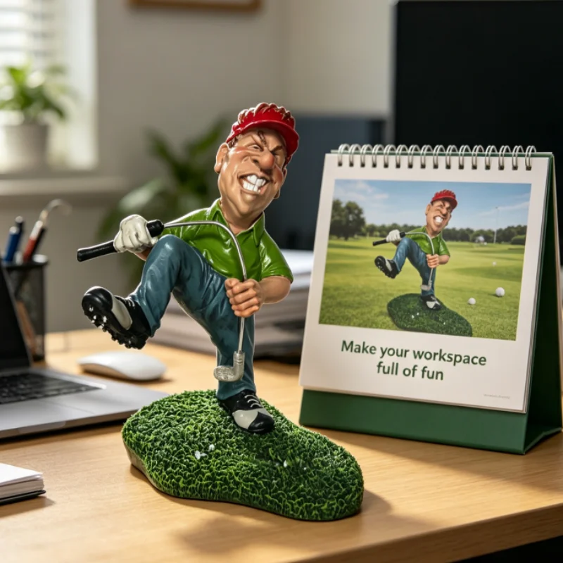 [Your Brand] Funny Golf Figurine, Resin Cartoon Golfer Statue, Humorous Desktop Ornament for Golf Lovers, Modern Home Office Dec