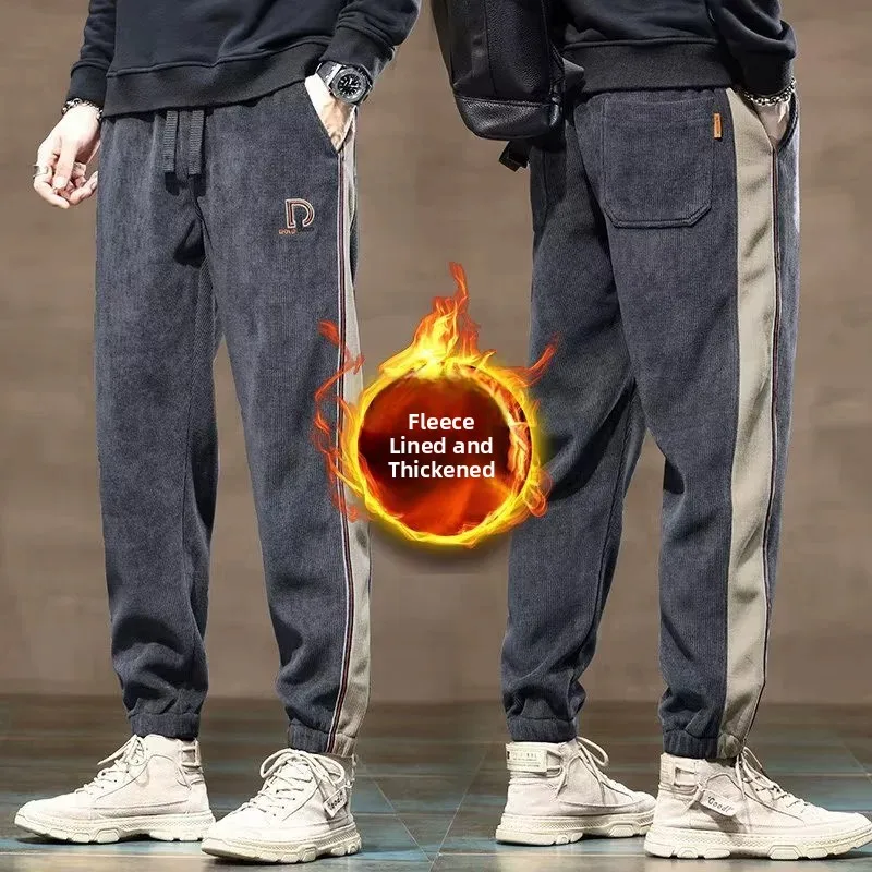 

Мужские повседневные вельветовые брюки на подкладке, осень-зима, износостойкие грязезащитные спортивные штаны, длинные брюки, модные универсальные брюки...