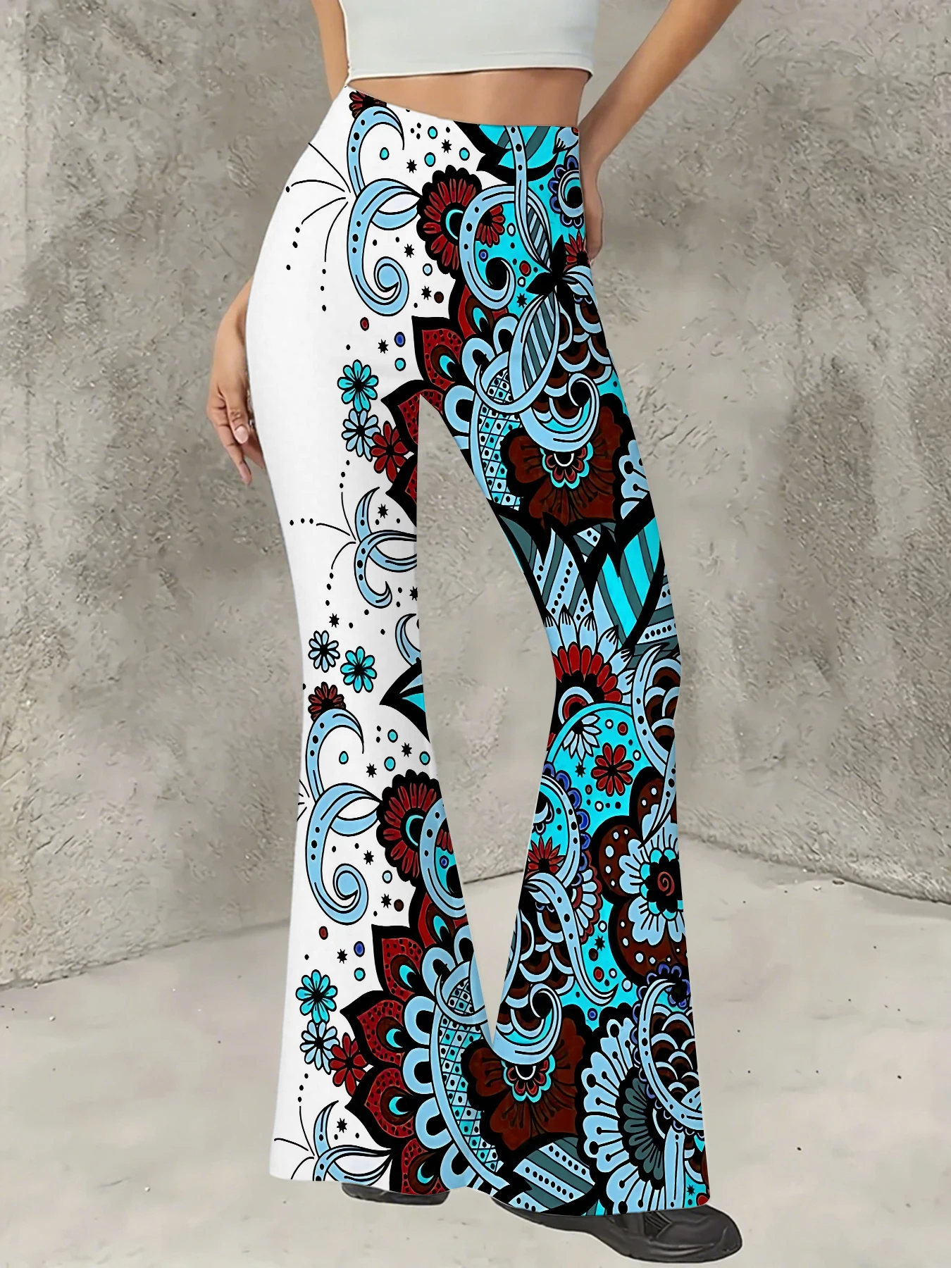 

Women's Striped Print Flare Pants Loose Fit Knit Wide Leg Bell Bottom Trousers