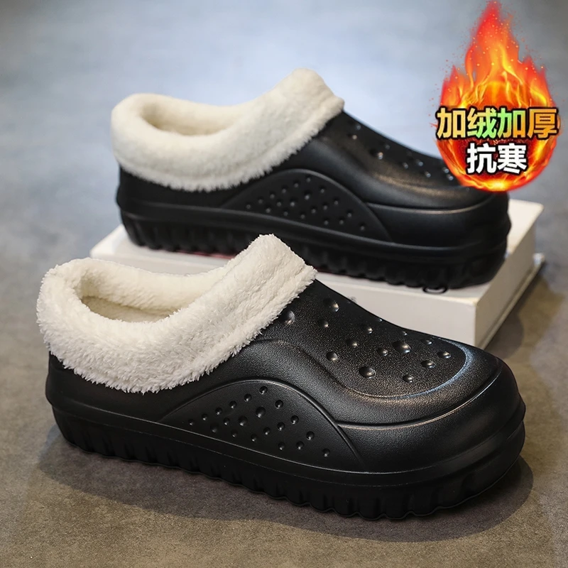 

Shoes for Men Soft and Comfortable Heel Covering Add Velvet Kitchen Shoes Non-Slip Wear-resistant Indoor and Outdoor Work Wear