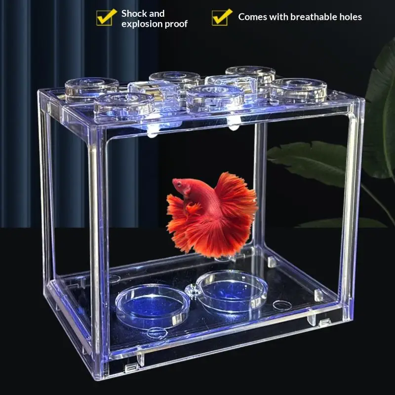 New.Aquarium Mini Acrylic Fish Tank Reptile Pet Box Stackable Aquarium Cylinder Landscape Seaweed For Home Office Decoration