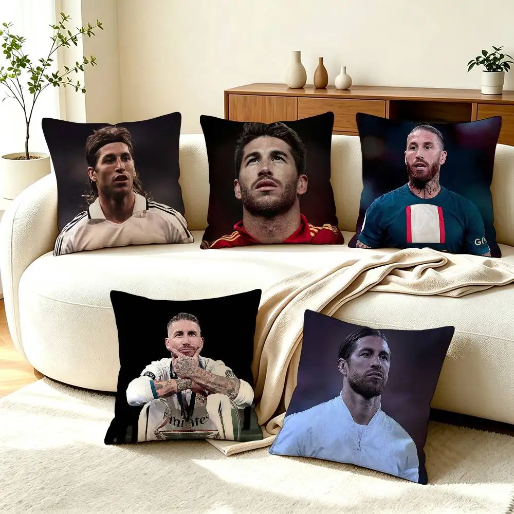 S-Sergio R-Ramos SR4 Football Star  Square Double-Sided printed Pillow Case Bedroom Bedside Pillow Sofa Cushion Cover