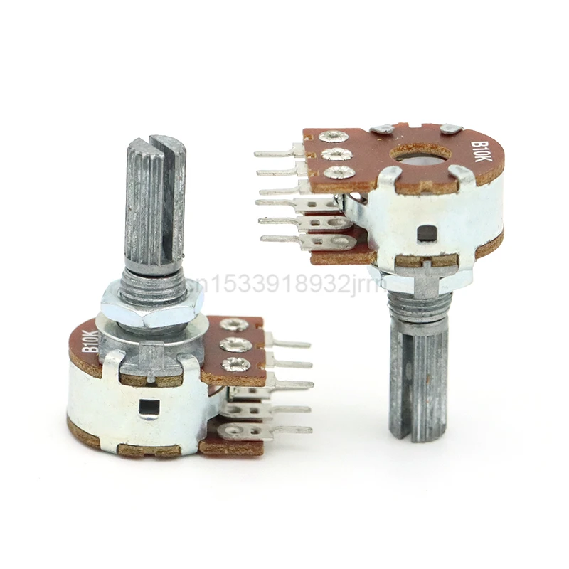 5Pcs WH148-1AK-2 Duplex Potentiometer 6-Pin With Nut Gasket 10K 20K 50K 100K 1M Speed Regulation