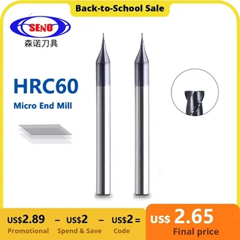 1PC HRC60 マイクロスクエアエンドミル 2 フルート 0.2-0.9 ミリメートル TiAIN マイクロフラット 4 ミリメートルシャンクフライスカッターミルコ超硬 CNC 彫刻ビット