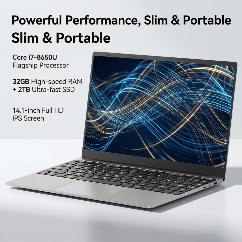ultra-thin Gamer Laptop Intel Core i7-8650U Processor 32GB RAM 1TB 2TB SSD HD Office Study Windows 11 Pro Portable Notebook