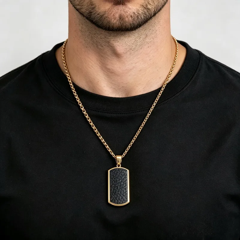 KALEN Niche Design Stainless Steel Leather Pendant Necklace For Men Tough Guy Motorcycle Tag Fashion Jewelry Gifts Wholesale