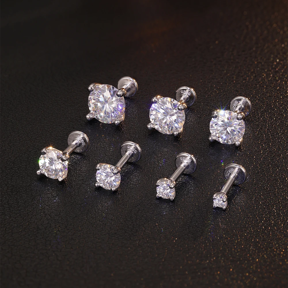 CANNER 0.03-1.2 Carat D Color Moissanite Four Claw Flat Head Piercing Stud Earrings Women 925 Sterling Silver Sparkling Earrings