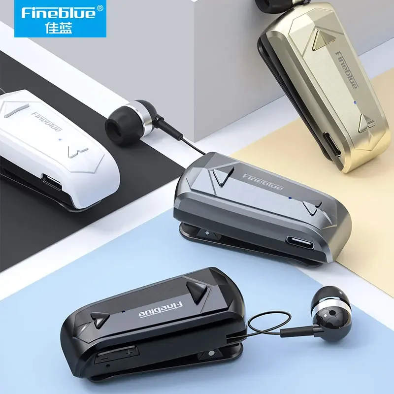 Fineblue F520 Bluetooth Earphones Retractable Auricular Lavalier Clip On Headset For One Ear Hand Free Wireless Lotus Original