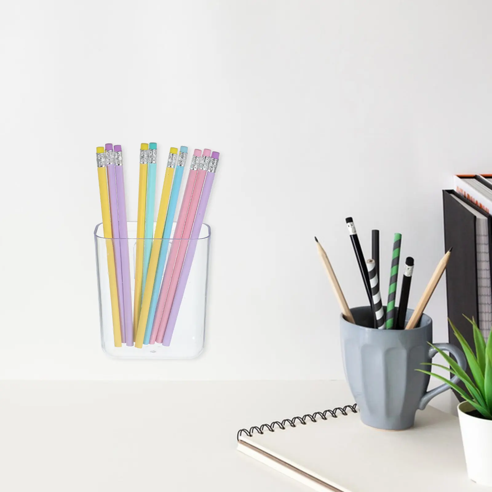 Desktop Wall Mount Pen Holder Plastic Pencil Organizer Makeup Brush Holder Storage Box for Stationery Office Pen Case