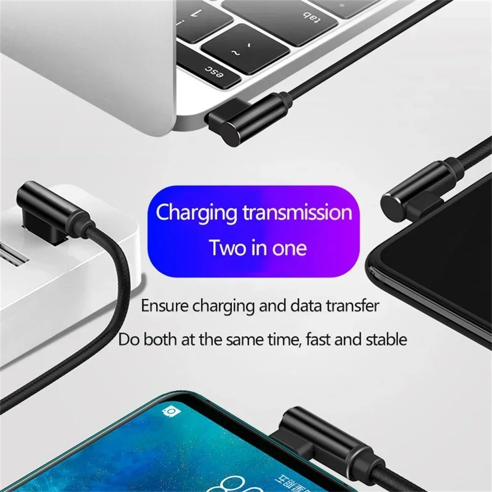 40W 5A Fast Charging 90 Degree USB Type C Data Cord Angled Charger Wire for Mobile Phone Universal Fast Charging Sync Data Cable