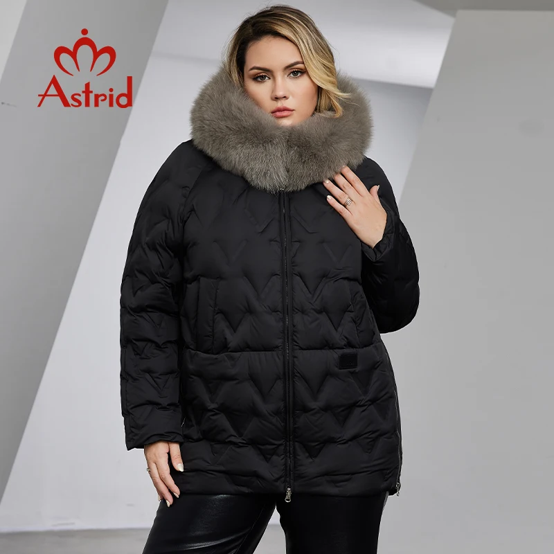 Astrid Women\'s Jacket Winter 2023 Plus Size Down Jackets Big Fur Collar Hooded Coat Women Parka Embossing Female Clothing 10526