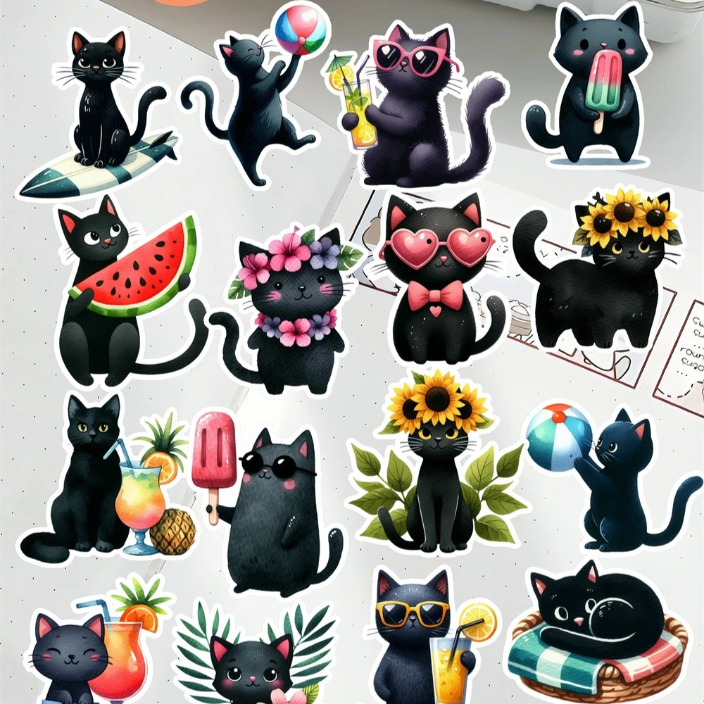 20pcs Creative Cute Self-made Summer Hawaiian Black Cat Scrapbooking Stickers /decorative Sticker /DIY Craft Photo Albums