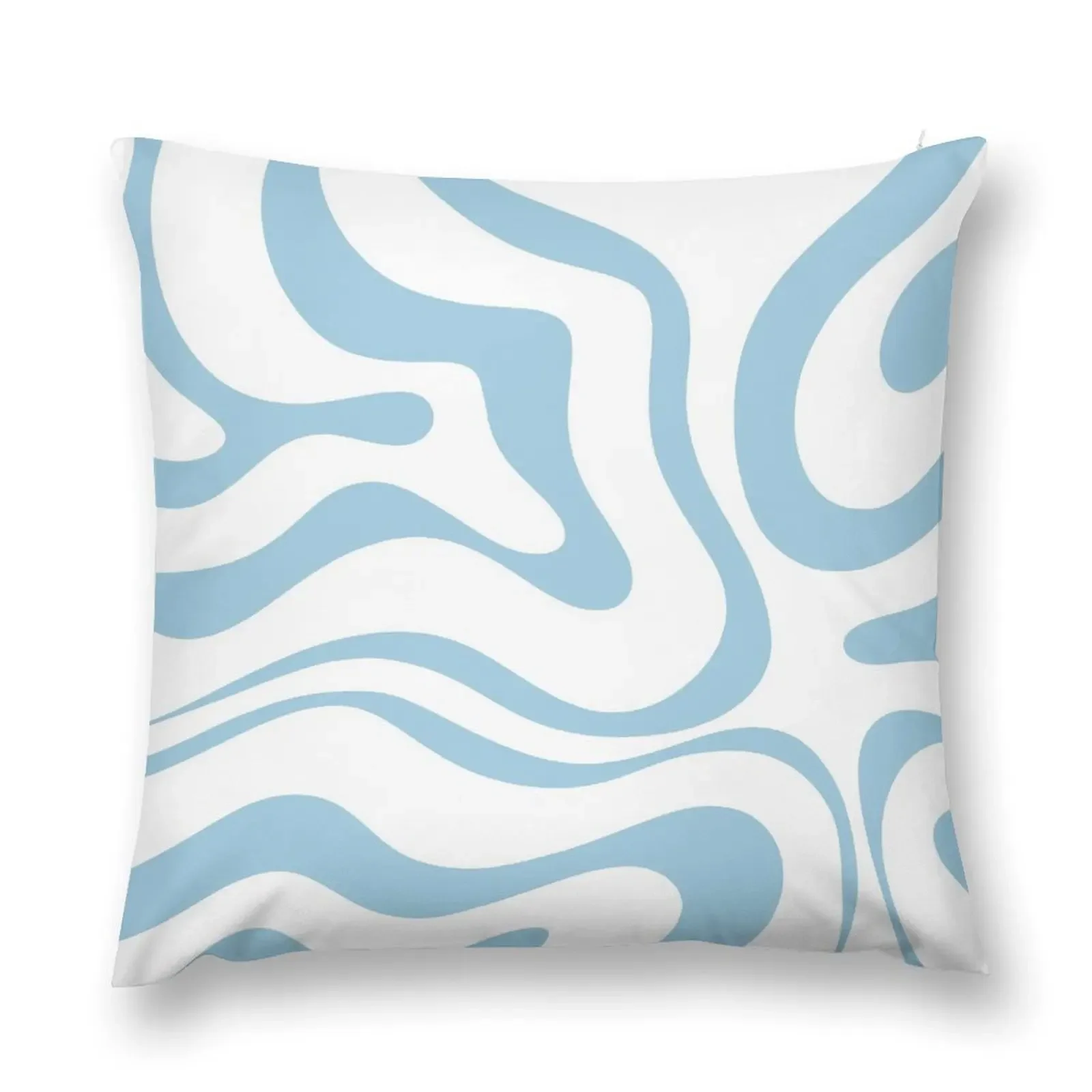 Retro Modern Liquid Swirl Abstract Pattern Square in White and Baby Blue Throw Pillow Cushion Cover anime girl pillow