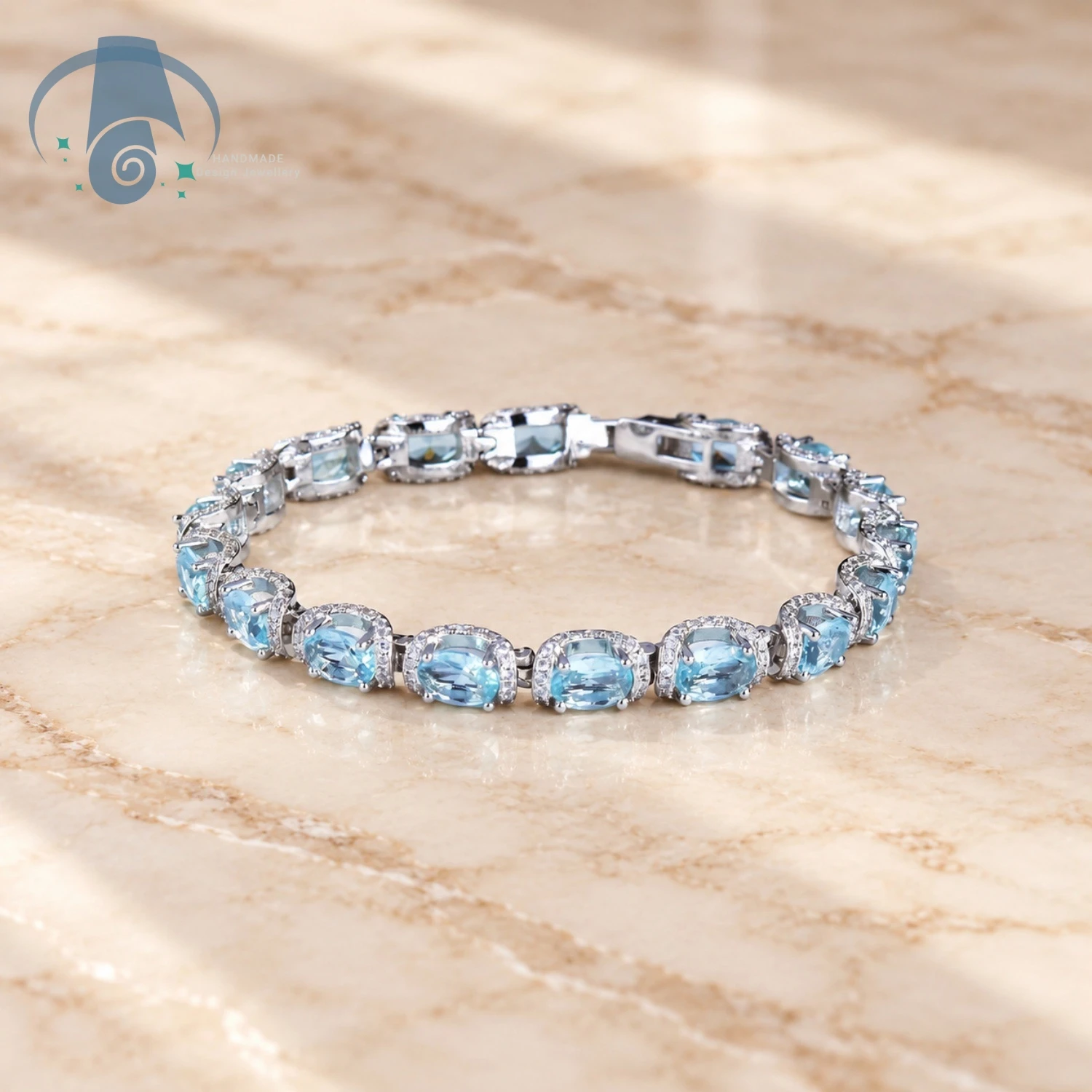 Aquamarine Row Ring Micro Pave Full Rhinestone Starry Princess Lace Edge Colorful Gemstone Bracelet Women Elegant Daily Gift New