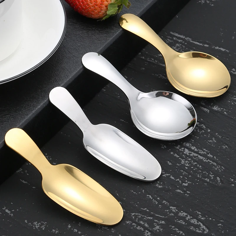 high-capacity 304 Stainless Steel Short Handle Round Head Spoon Baby Ice Cream Dessert Spoon Mini Tea Spoon Kitchen Accessories