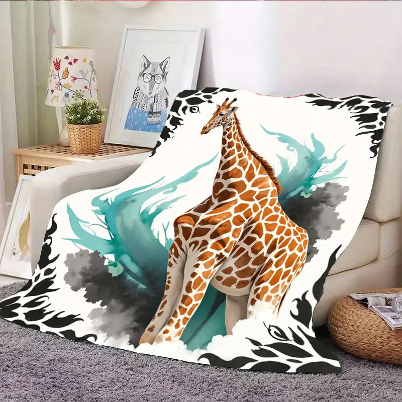 Coperta in pile con stampa giraffa da 1 pezzo - Stile artistico moderno per un accogliente arredamento del soggiorno