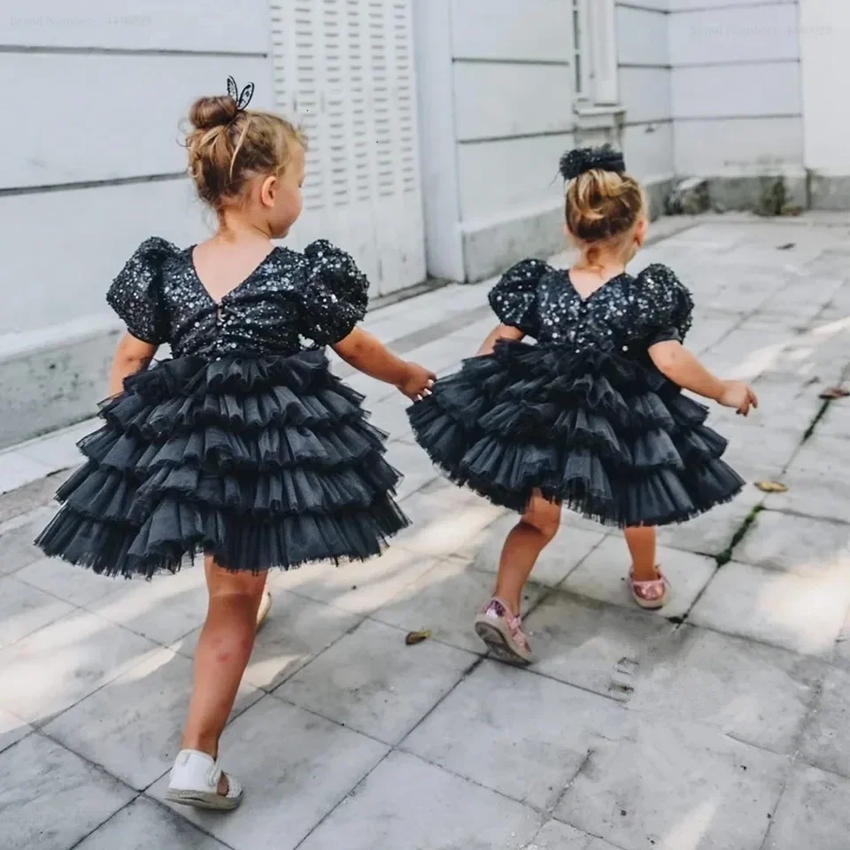 Luxurious Flower Girl Dress Green Puffy Girls Party Dresses for Wedding Short Sleeves Tulle Kids Christmas Ceremonial Dress