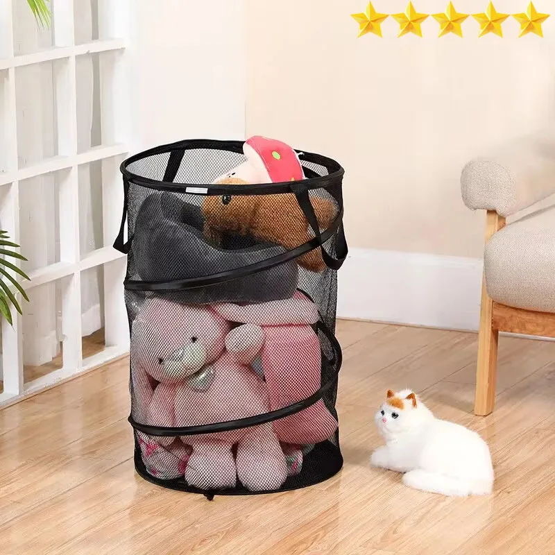 

【Hot sales】Large capacity polyester net transparent storage basket, storage bucket, folding dirty clothes basket