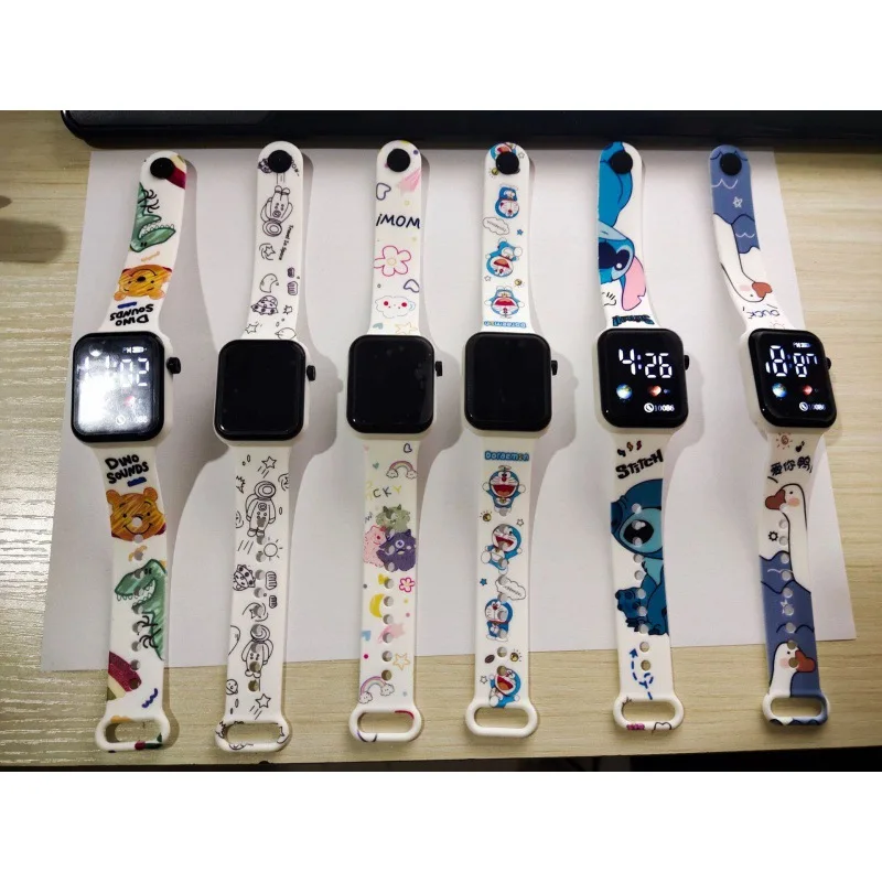 New Children's Watches Cartoon Printing Button LED Watch Fashion Personality Square Kids Electronic Digital Watches Boys Girls