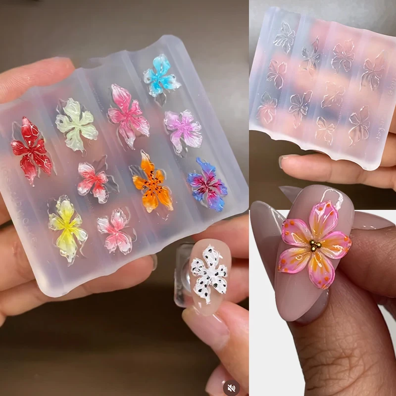 3D Flower Nail Art Mold Silicone Cute Nail Charms Tool Women DIY Manicure Flower Small Model Resin Nail Supplies