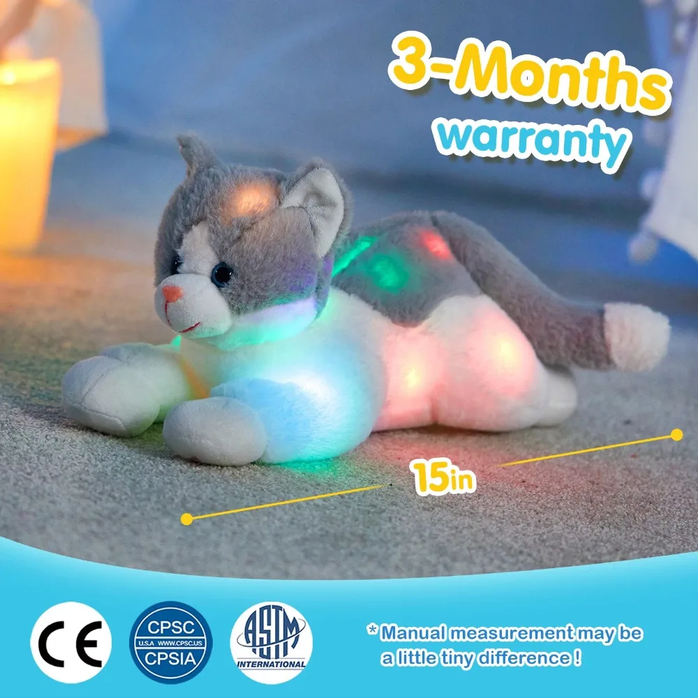 LED Light Musical Luminous Cat Stuffed Animals Kitty Glowing Colorful Toy Gift Plush Toys Birthday Festival Gifts for Girls Kids