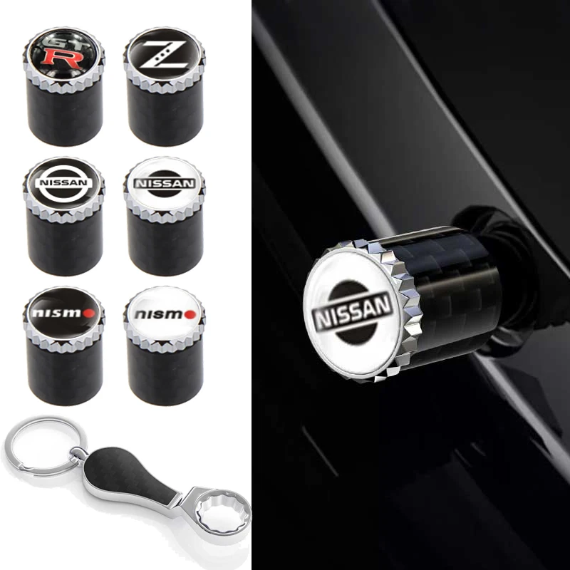 Carbon Fiber Car Tire Valve Caps with Wrench Wheel Decoration for Nissan Nismo GTR Z 370Z Kicks Livina Navara Sylphy X-Trail