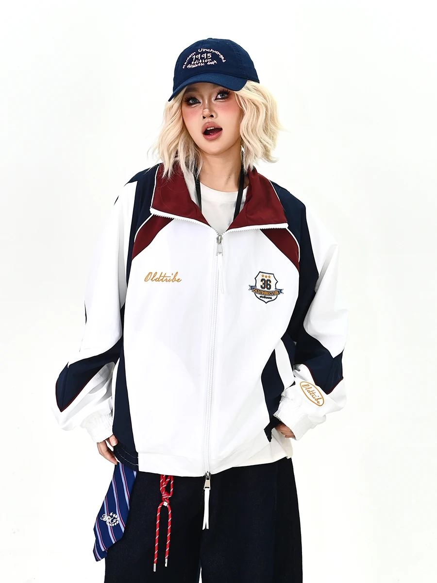 

Loose Women's Collar Jaet Color Blo Contrast Spring New Sle American College Sle Couple Coats Casual Workwear Windbre...
