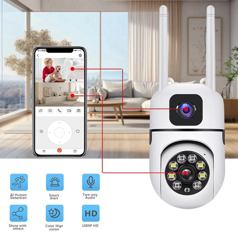 ABSQ-HD Smart Surveillance Camera Indoor HD Dual-Lens Dual-Screen Linkage Surveillance Camera 360° Rotation Two-Way Voice