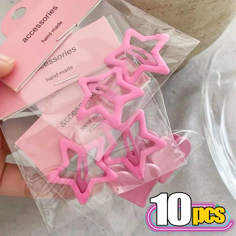 2/10PCS Y2k Pink Pentagram Star Bobby Pin Hair Clip Women Sweet Cool Cute Aesthetics Hairside Harajuku Girls Trend Headwear