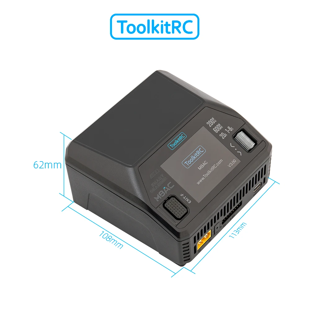 ToolkitRC M8AC Smart AC Charger Battery Charger Discharger AC 200W DC 600W for 1-8S LiHV Lipo Battery PD 65W FPV Model Parts Car