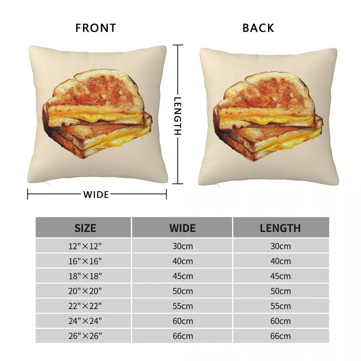 Grilled Cheese Sandwich Pillowcase Polyester Linen Velvet Printed Zip Decor Throw Pillow Case Sofa Seater Cushion Cover 18