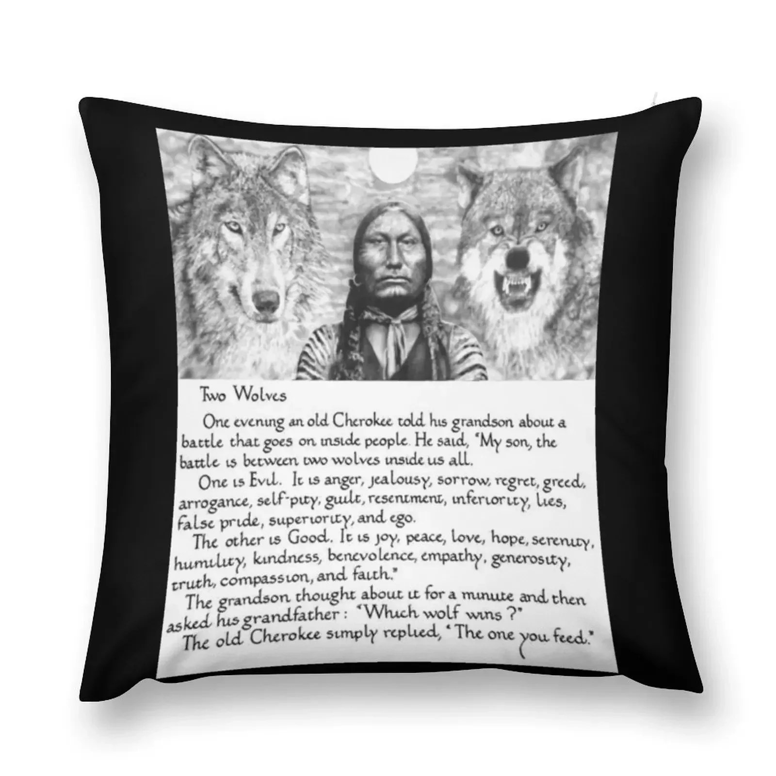 

Wise Cherokee saying/ story about 2 wolves Throw Pillow Decorative Sofa Cushion Sofa Cushions Sofa Covers For Living Room pillow