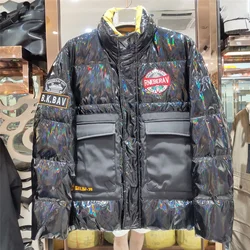 2023 Winter New Glossy Down Jacket Men Embroidery Casual Coat Fashion Warm Keeping Thick Outerwear